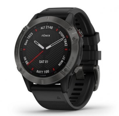 Часы Garmin Fenix 6X Sapphire серый DLC с черным ремешком
