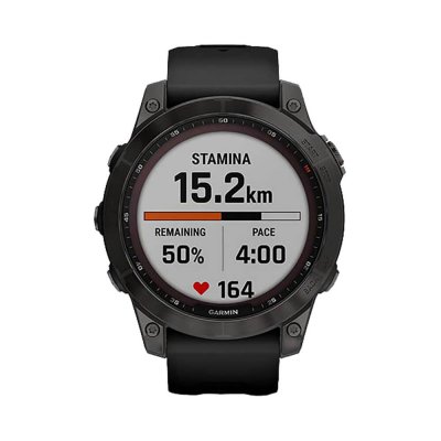 Часы Garmin Fenix 7 Sapphire Solar титановый серый DLC с черным ремешком