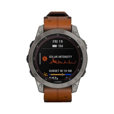 Часы Garmin Fenix 7 Sapphire Solar титановый серый с коричневым кожаным ремешком