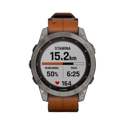 Часы Garmin Fenix 7 Sapphire Solar титановый серый с коричневым кожаным ремешком