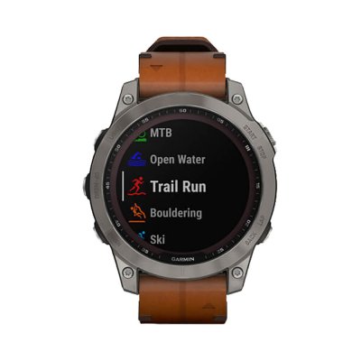 Часы Garmin Fenix 7 Sapphire Solar титановый серый с коричневым кожаным ремешком