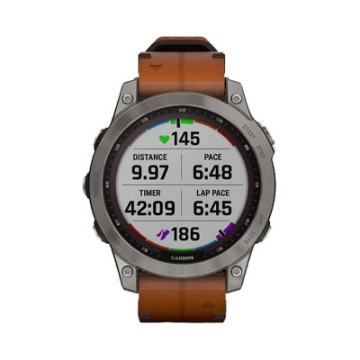 Часы Garmin Fenix 7 Sapphire Solar титановый серый с коричневым кожаным ремешком
